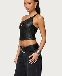 Edikted Womens Asymmetric Cutout Faux Leather Top