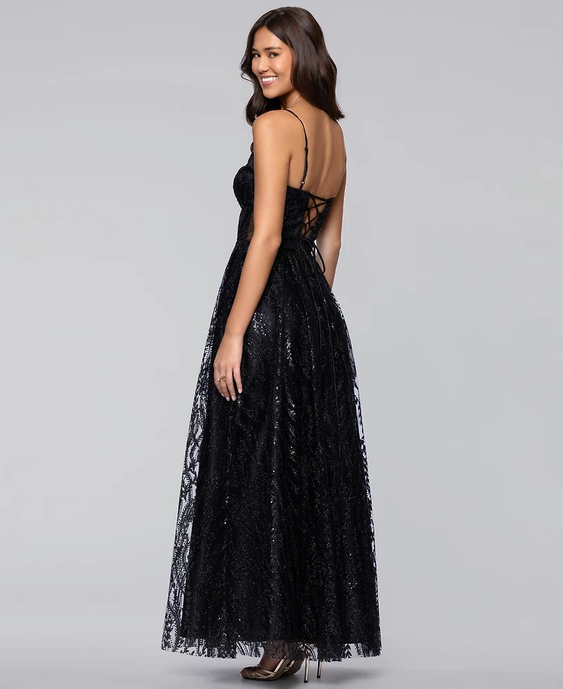 Blondie Nites Juniors' Sequin Illusion Ball Gown