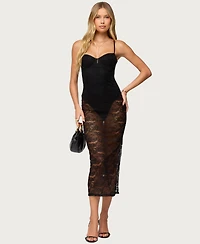 Edikted Women's Sheer Lace Built In Bodysuit Midi Dress