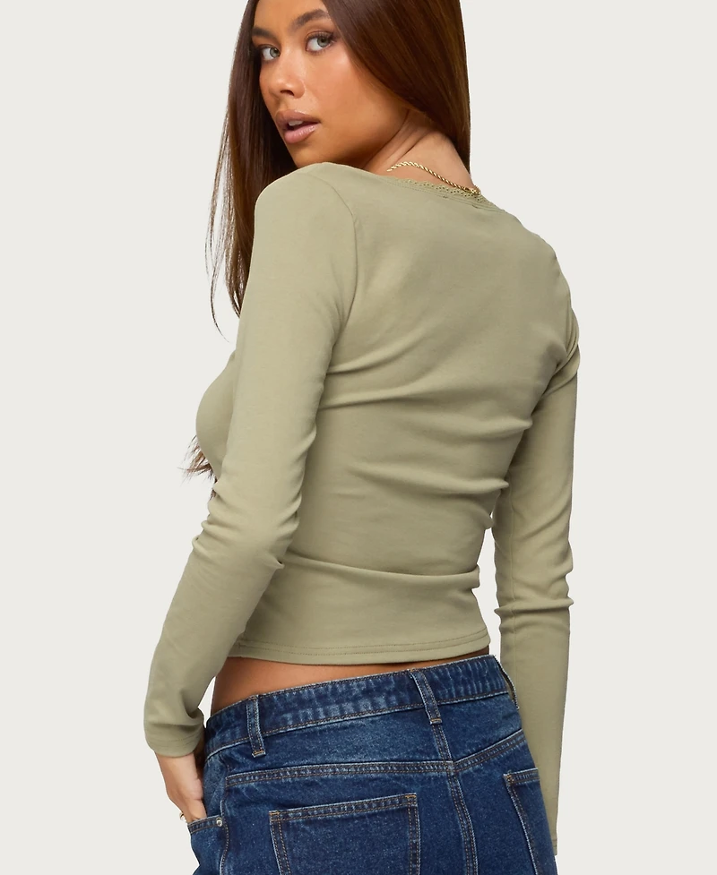 Edikted Women's Mora Lace Trim Ribbed T Shirt