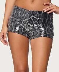 Edikted Women's Sequin Leopard Printed Micro Shorts