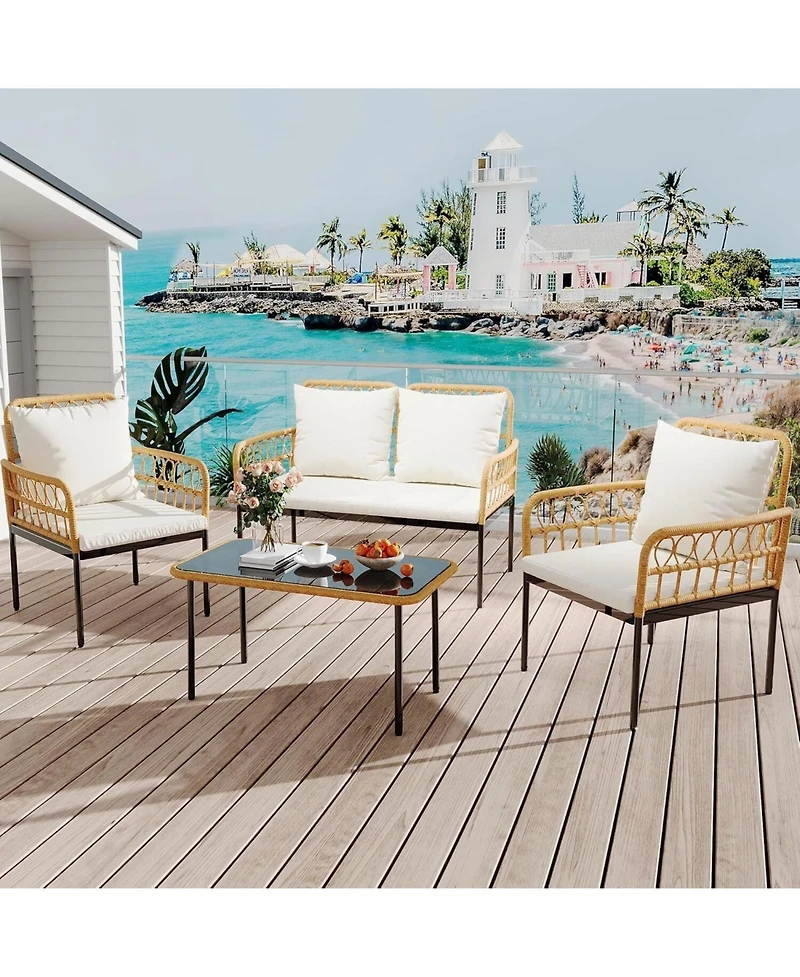 gaomon 4-Piece Patio Furniture Set, Outdoor Wicker Furniture with Deep Seating, Waterproof Thick Cushions