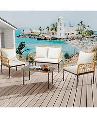 gaomon 4-Piece Patio Furniture Set, Outdoor Wicker Furniture with Deep Seating, Waterproof Thick Cushions