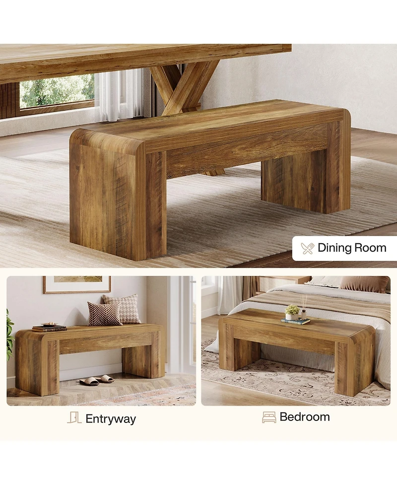 Tribesigns 47.24-Inch Long Dining Bench, Large Engineered Wood Kitchen Table Bench with Heavy-Duty Legs, Rustic 2-Person Seating, Brown