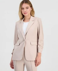 Bar Iii Womens Crepe One Button Scrunched Sleeve Jacket Crepe High Rise Flared Leg Pants Macys Exclusive