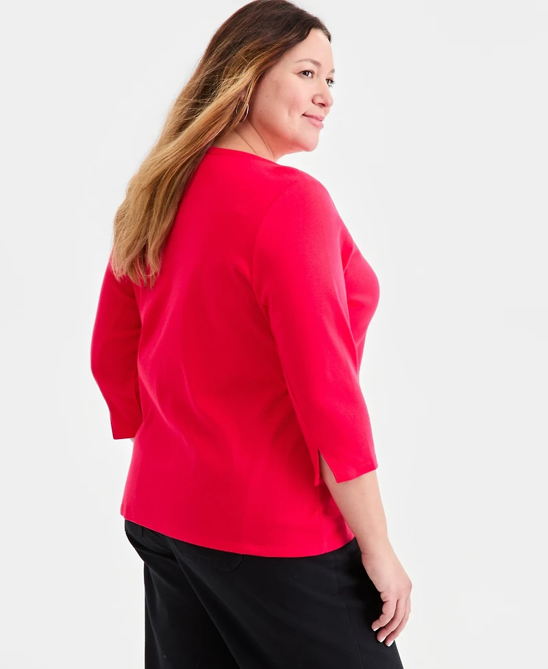 Style & Co Plus Pima Cotton 3/4-Sleeve Top