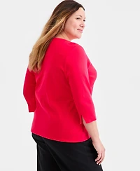 Style & Co Plus Pima Cotton 3/4-Sleeve Top