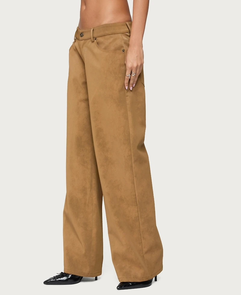 Edikted Women's Stacey Low Rise Faux Suede Pants