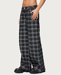 Edikted Women's Kailani Plaid Low Rise Baggy Jeans