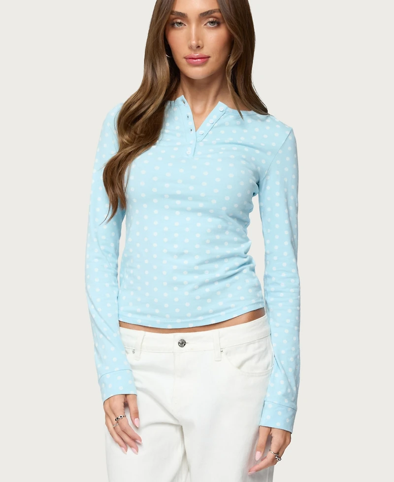 Edikted Women's Keana Polka Dot Henley Top
