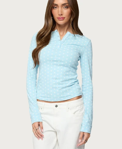 Edikted Women's Keana Polka Dot Henley Top