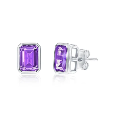 Simona Sterling Silver, Birthstone Rectangle Cz Studs
