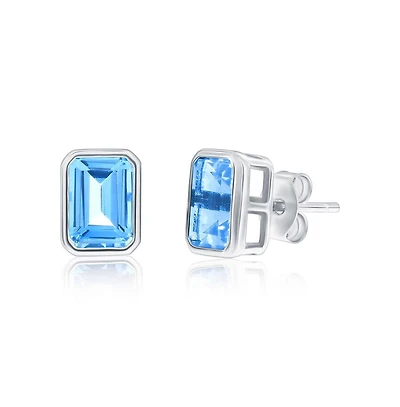 Simona Sterling Silver, Birthstone Rectangle Cz Studs