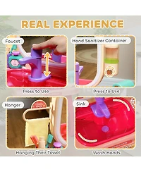 Qaba Kids Vanity Set with Mirror, Led Light, Music, 23 Accessories