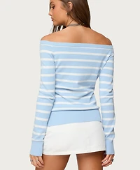 Edikted Women's Lori Striped Off Shoulder Sweater