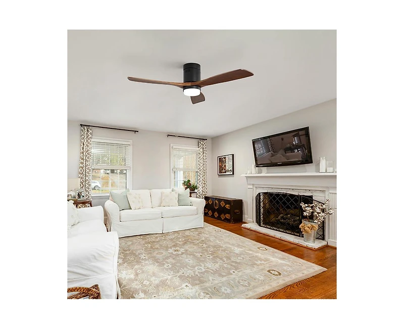 52-inch Modern Black 3-Blade Light Ceiling Fan with Remote Control and Supporting Mobile Device Connection