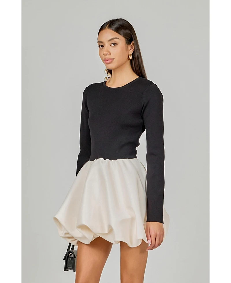 endless rose Women's Long Sleeve Open Back Knit Mini Dress