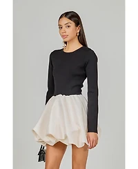 endless rose Women's Long Sleeve Open Back Knit Mini Dress