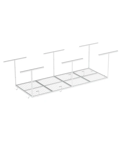 Fleximounts OHK38-e 36″ W × 96″ D Adjustable-Height Overhead Garage Storage Rack with 8 Hooks (White)
