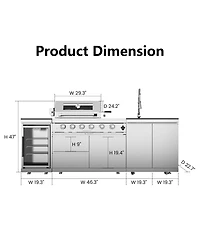 Mondawe 46" 4-Burner 72000 Btu Stainless Steel Outdoor Kitchen Grill Island with Fridge