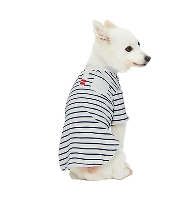 Dogs & Cats Co. Striped Henley Dog Tee with Chest Pocket Red and White 18"