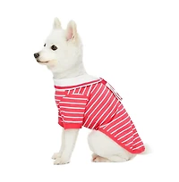 Dogs & Cats Co. Striped Henley Dog Tee with Chest Pocket Red and White 20"