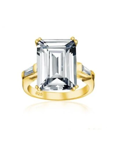 Bling Jewelry Art Deco 10CT Solitaire Emerald-Cut Cz Cubic Zirconia Promise Ring Baguette Accents Gold Plated Silver