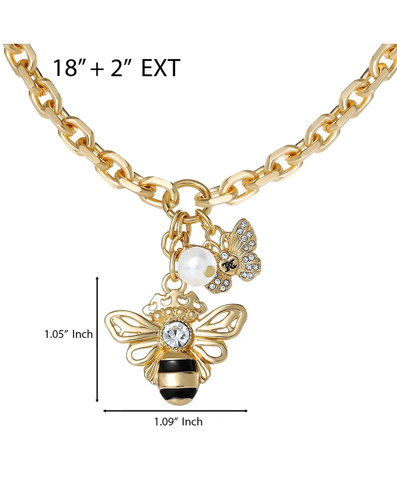 Juicy Couture Charm Cluster Bee Necklace, Gold Tone with Crystal Butterfly & Pearl Accents