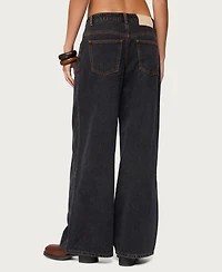 Edikted Women's Contrast Stitch Low Rise Wide Leg Jeans