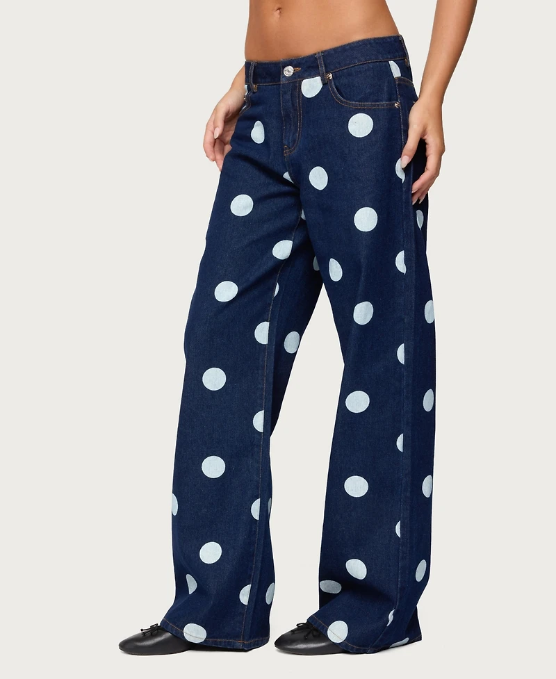 Edikted Women's Leyah Polka Dot Low Rise Baggy Jeans