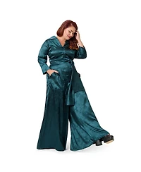 Unique Vintage Plus 1970s Satin Flare Jumpsuit