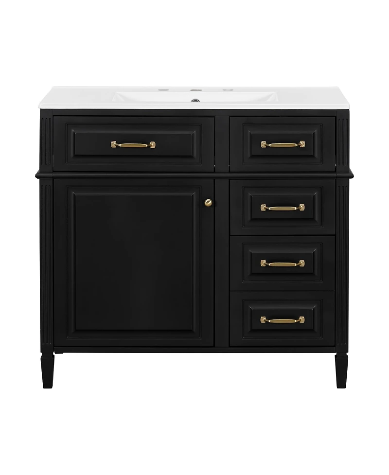 Casainc Bathroom Vanity with Ceramic Sink Solid Wood Frame and Flip Drawer