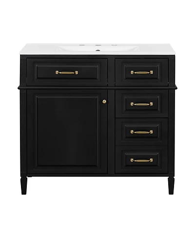 Casainc Bathroom Vanity with Ceramic Sink Solid Wood Frame and Flip Drawer