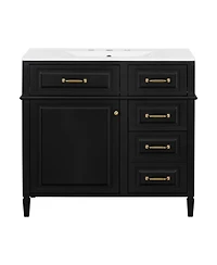 Casainc Bathroom Vanity with Ceramic Sink Solid Wood Frame and Flip Drawer