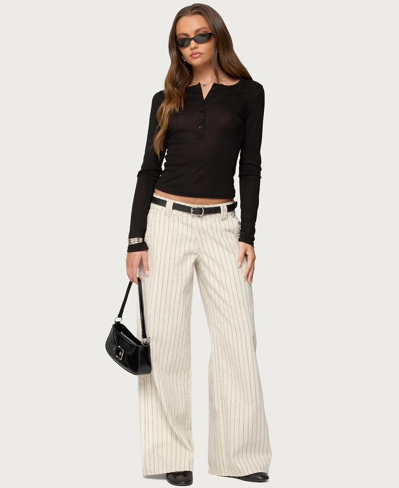 Edikted Womens Cory Striped Low Rise Jeans