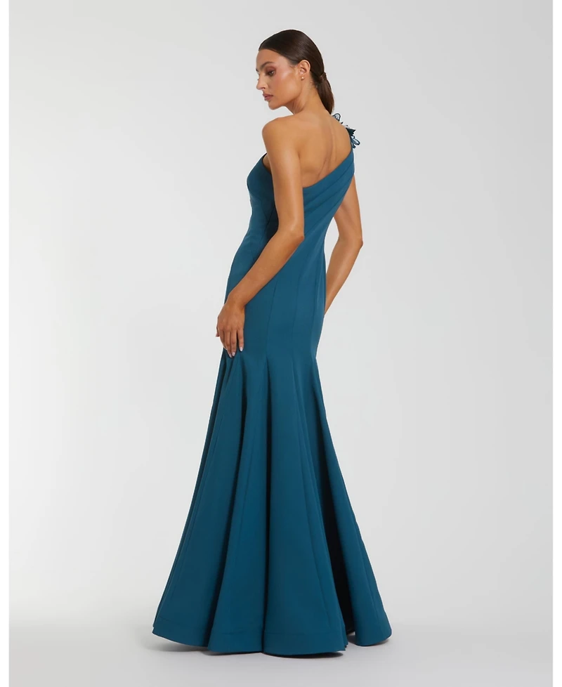 Mac Duggal Women's 3D Flower Details With Crepe One Shoulder Evening Gown