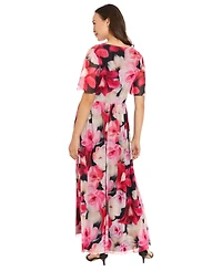 London Times Women's V-Neck Smocked Flutter-Sleeve Maxi Dress