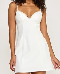 Seni & Cade Juniors' Imitation-Pearl Beaded Trim Mini Dress