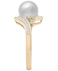 Macy's White Cultured Freshwater Pearl (8mm) and Diamond (1/4 ct. t.w.) Swirl Ring in 14k Yellow Gold