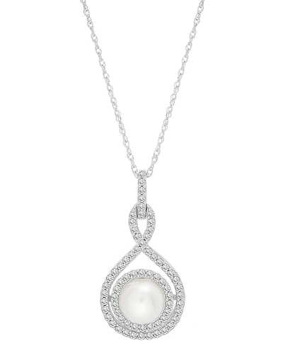 Macy's White Cultured Freshwater Pearl (6-1/2mm) and Diamond (1/4 ct. t.w.) Pendant Necklace in 14k White Gold
