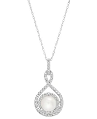 Macy's White Cultured Freshwater Pearl (6-1/2mm) and Diamond (1/4 ct. t.w.) Pendant Necklace in 14k White Gold