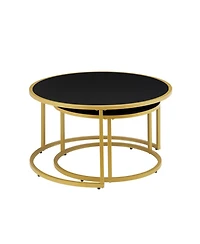 Streamdale Furniture Modern Faux Leather Nesting Coffee Table Set with Golden Base