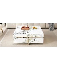 Streamdale Furniture Modern Marble Coffee Table with 4 Drawers, White, 43.3