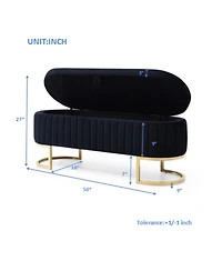 Streamdale Furniture Streamdale Velvet Oval Upholstered Storage Bench with Golden Metal Legs, Black
