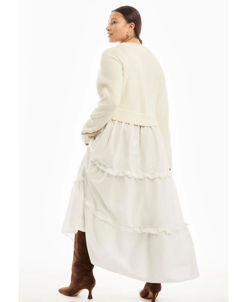 June & Vie Women's Tiered Mixed-Media Maxi Dress