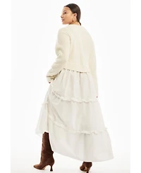 June & Vie Women's Tiered Mixed-Media Maxi Dress