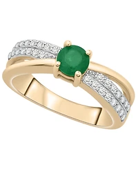 Macy's Lab Grown Emerald (3/8 ct. t.w.) and Diamond (1/4 ct. t.w.) Criss-Cross Ring in 14k Gold-Plated Sterling Silver