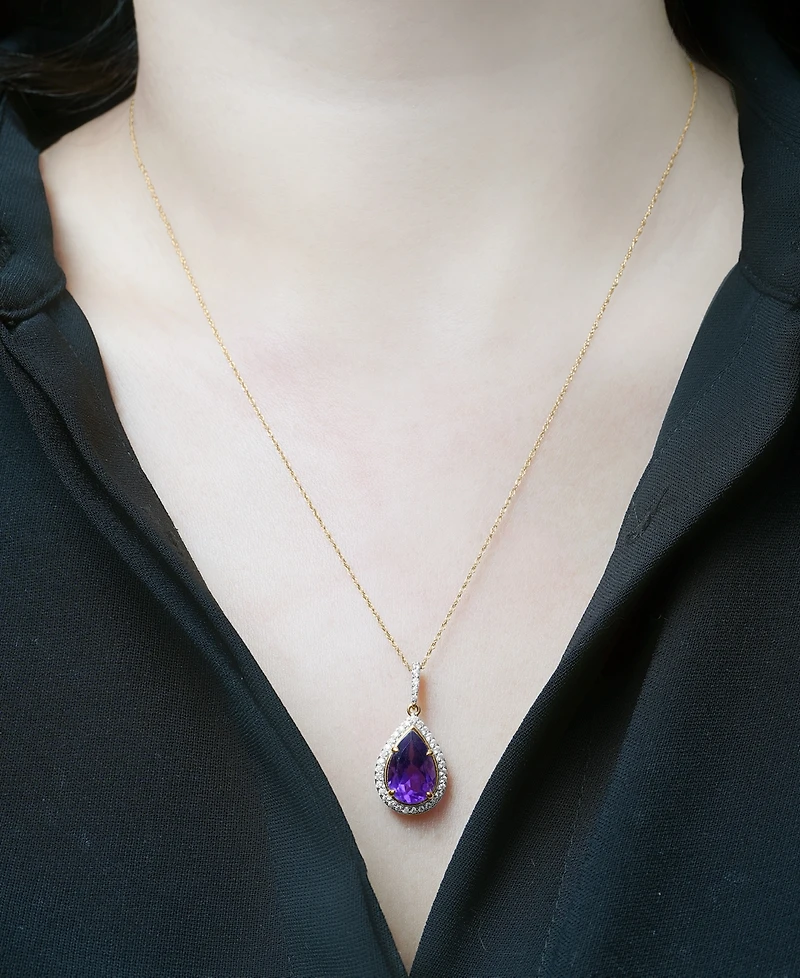 Macy's Amethyst (3-1/8 ct. t.w.) and Diamond (1/4 ct. t.w.) Pendant Necklace in 14k Yellow Gold
