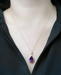 Macy's Amethyst (3-1/8 ct. t.w.) and Diamond (1/4 ct. t.w.) Pendant Necklace in 14k Yellow Gold
