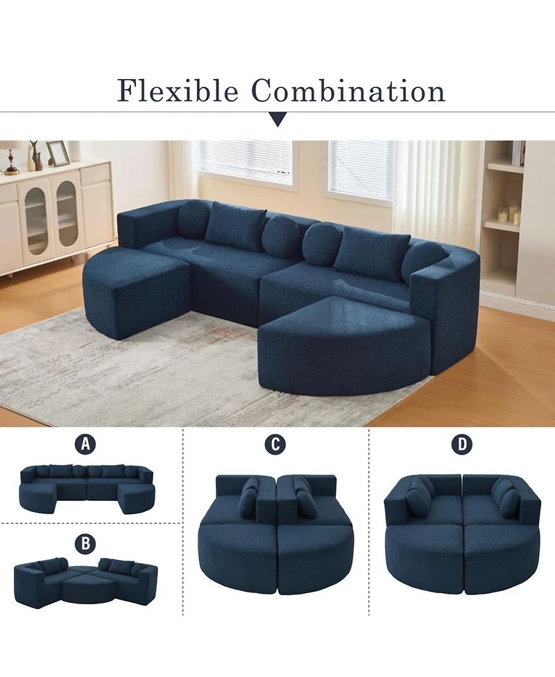 Streamdale Boneless Couch Modular Sectional Sofa 114.9" Blue